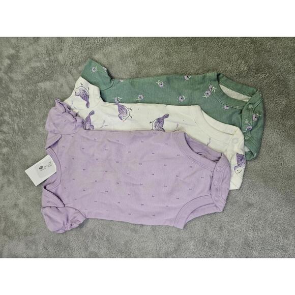New Carters 3m short ruffle sleeve one-piece 3pk green/white/purple - Picture 1 of 2